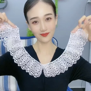 爆款贝珠蕾丝假领韩版春夏镂空木棉丝百搭V领圆领T恤旗袍装饰颈部