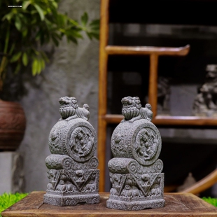石狮子小摆件一对镇宅看门石雕迷你喜狮茶宠鱼缸造景桌面装饰礼物