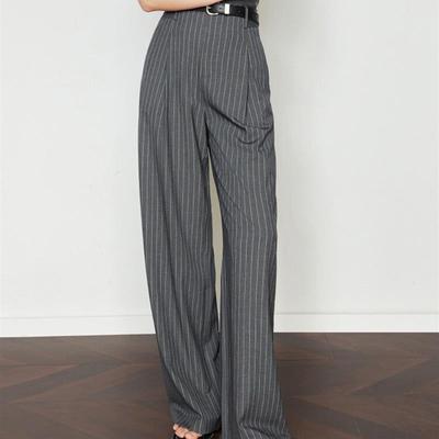 阔腿裤女西装裤2025秋季条纹灰色垂感复古休闲裤