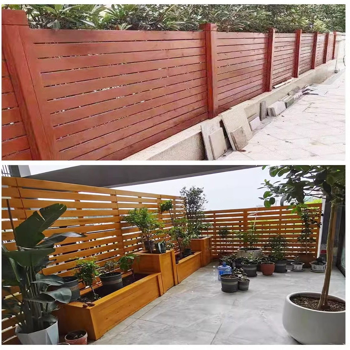 防腐木栅栏户外围栏花园庭院网格碳化木护栏扶手栏杆别墅花园木门