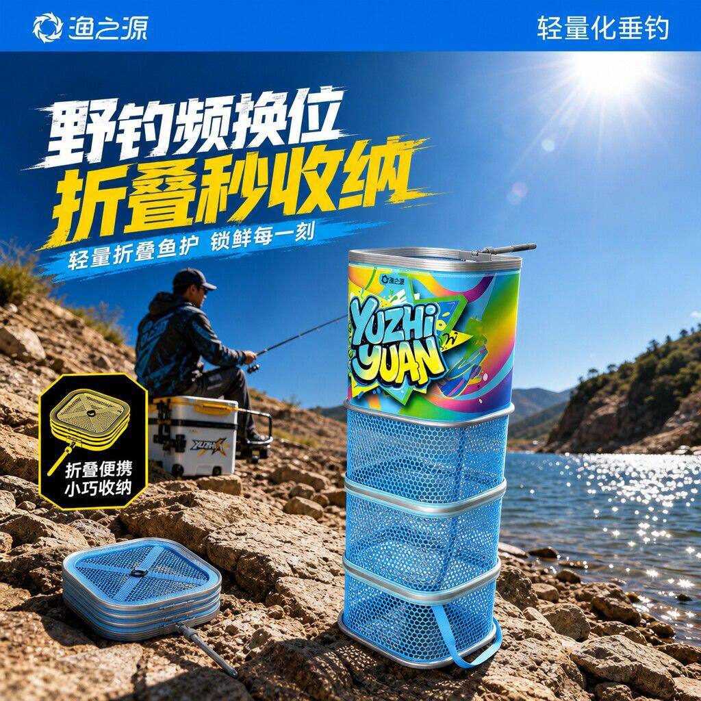 渔之源新型鱼护野钓专用方形溪流便携耐用小渔护不伤鳞网兜装鱼袋