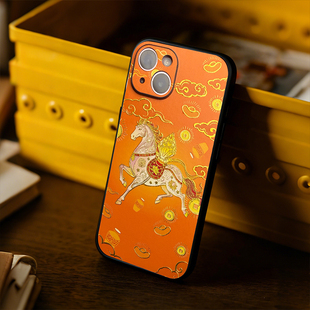 鎏金手机壳骏马宝国潮图案全包防摔手机保护套适配多种手机