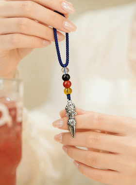 金刚橛威慑十方铜镀925银大黑天金刚杵吊坠男女项链藏传饰品挂件