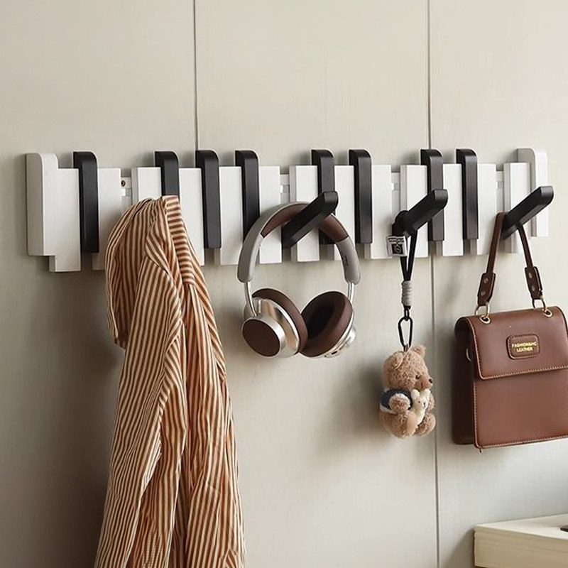 实木钢琴键挂衣架家用小型不占地衣帽架卧室简易壁挂墙上一体挂钩