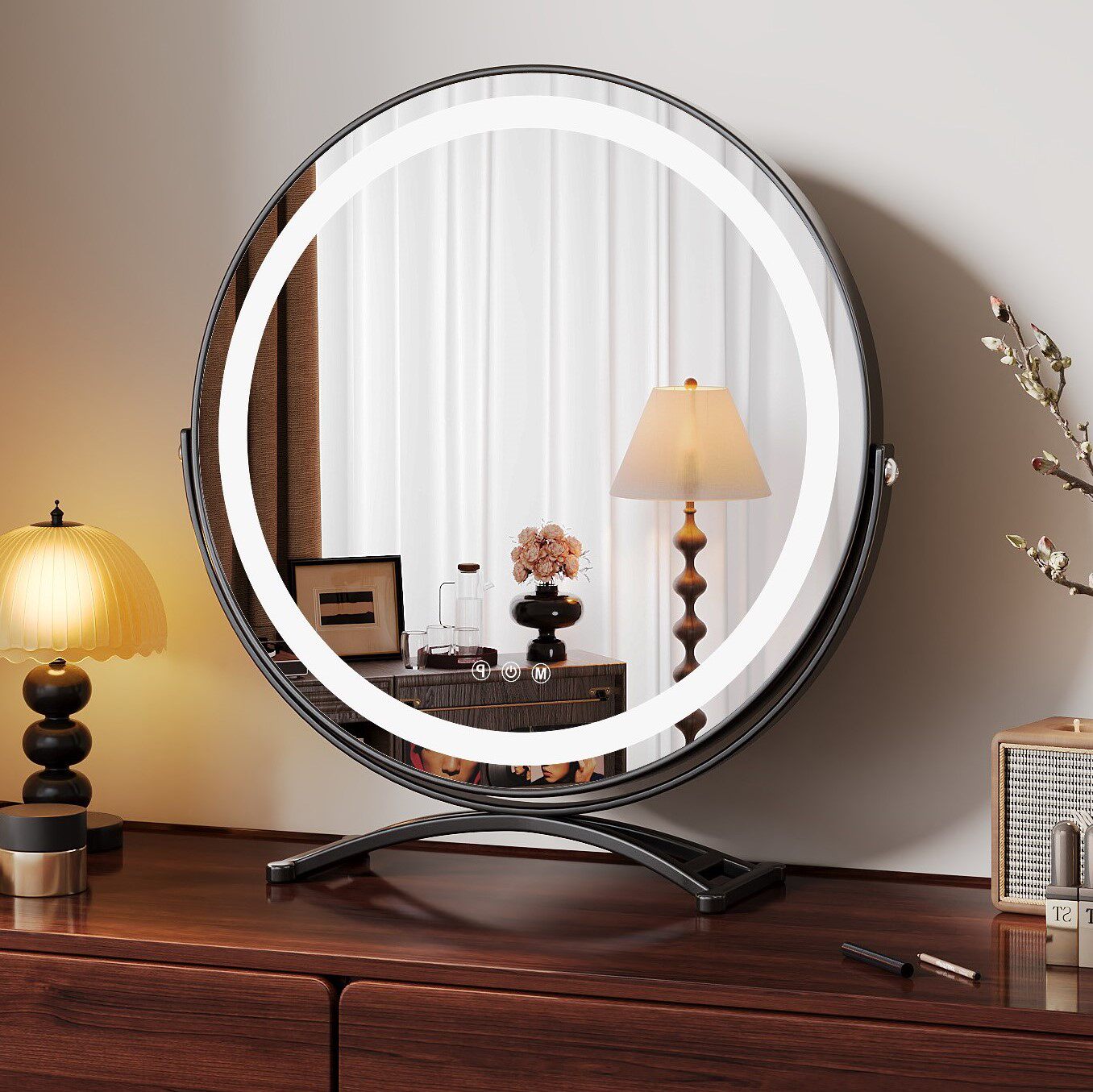 化妆镜桌面带灯可旋转