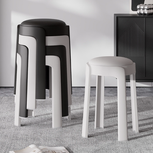 凳子家用结实耐用可叠放软包久坐舒适圆凳客厅备用加厚塑料高板凳