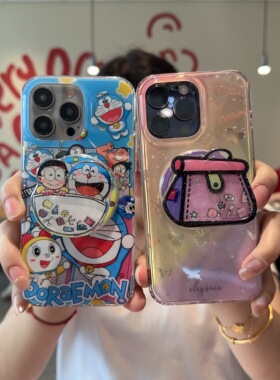 日本哆啦A梦叮当猫磁吸适用iPhone16ProMax手机壳可爱苹果17/14PM防摔软壳i16保护套蝴蝶结i15软壳全包边外壳