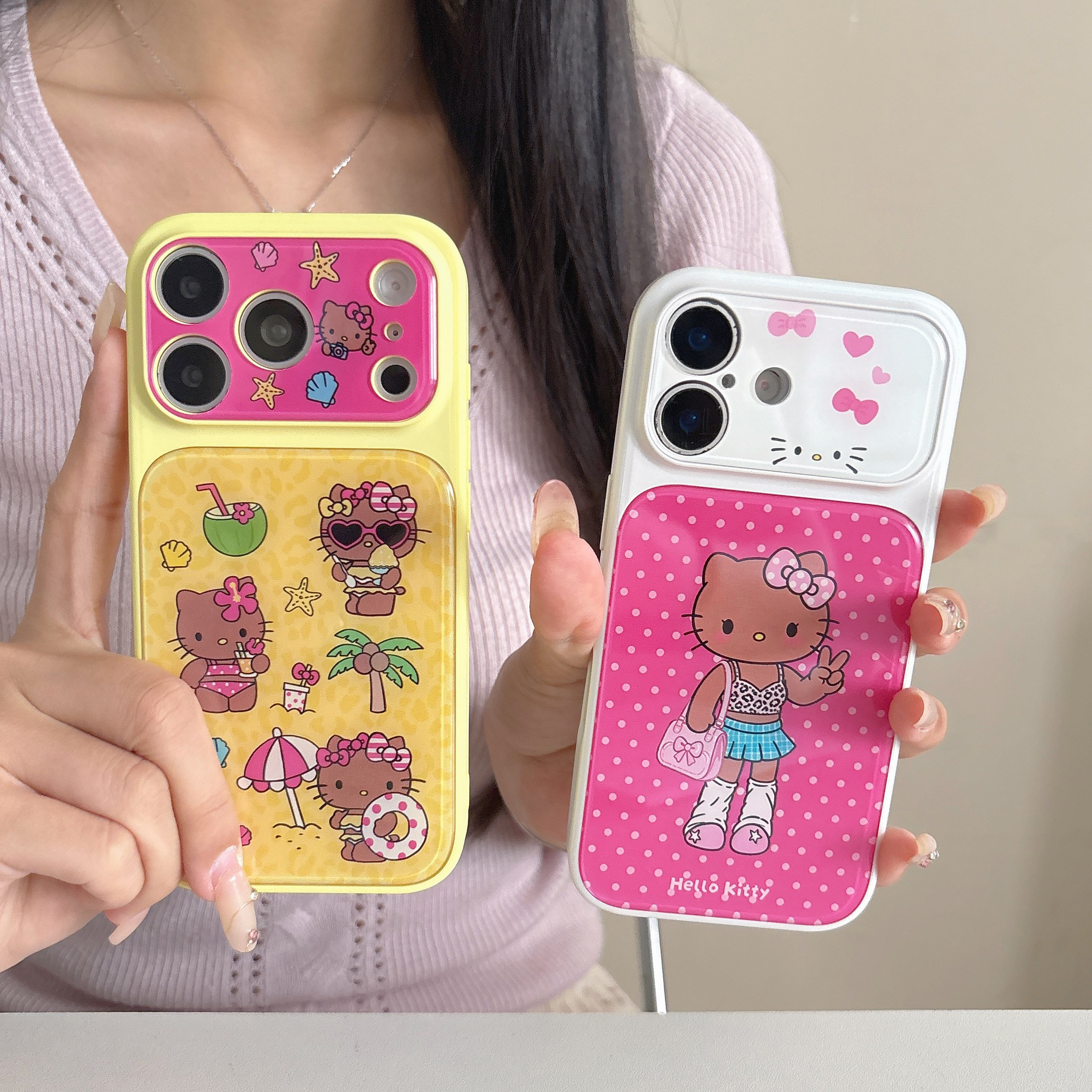 三丽鸥黑皮Kitty凯蒂猫适用苹果iPhone17ProMax手机壳可爱趣味比基尼猫咪16Pro外壳17玻璃壳卡通KT猫15保护套
