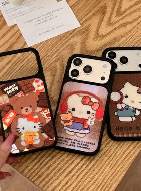 三丽鸥红围巾凯蒂猫卡通适用iPhone16ProMax手机壳苹果17Pro防摔保护套鎏金可爱抱熊KT猫i15/14PM外壳i13软壳