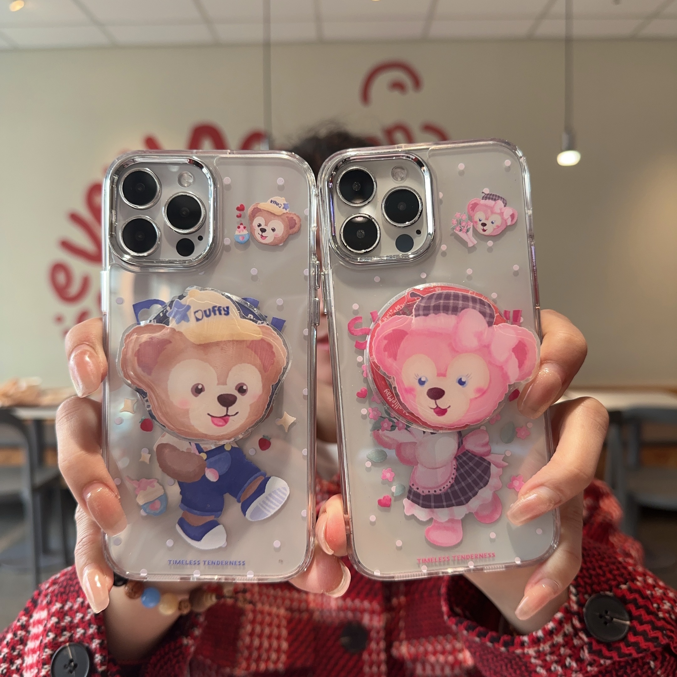 迪士尼可爱雪莉玫达菲熊磁吸支架适用苹果16promax手机壳iphone15pro卡通软壳新款14/13保护套情侣女款16全包