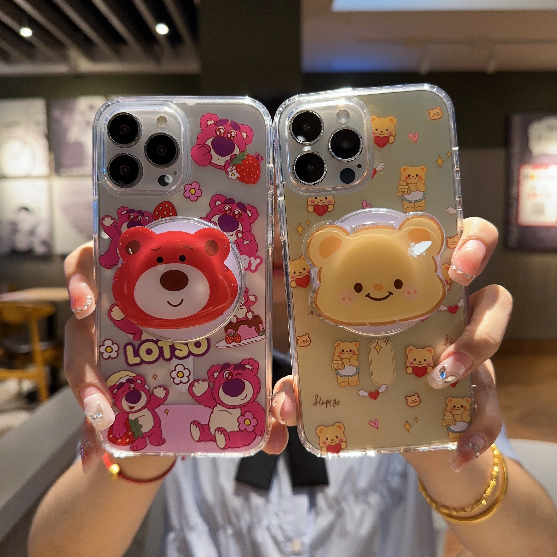 迪士尼情侣草莓熊无线磁吸适用iPhone16Pro手机壳黄奶油小熊14ProMax卡通软壳苹果12可爱保护套i13透明外壳11
