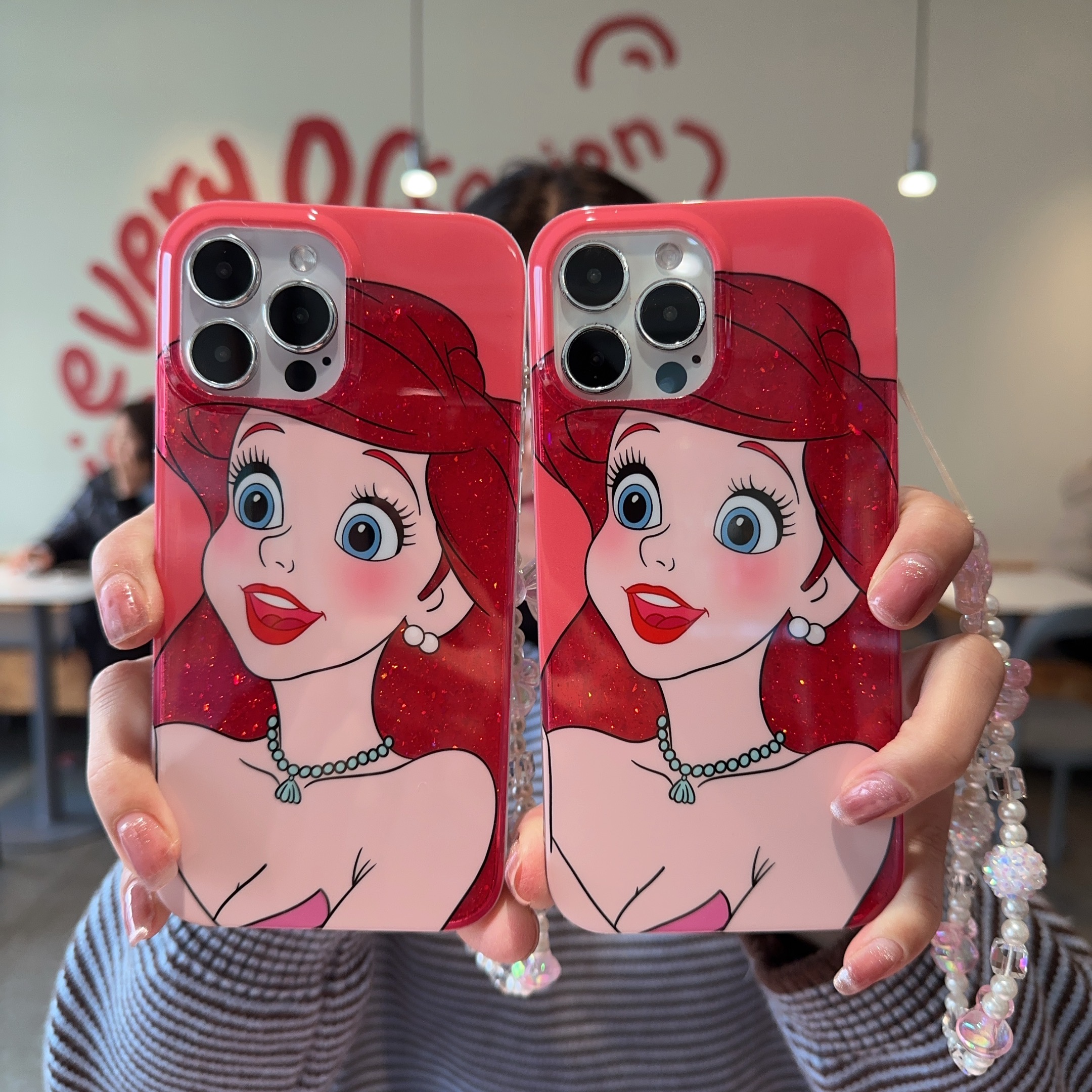 迪士尼爱丽儿公主闪粉适用iPhone16ProMax手机壳卡通红发公主13/14苹果15pro保护套高级感16软壳外壳小众创意