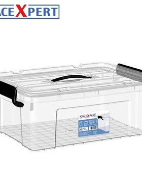 SPACEXPERT近直角手提塑料收纳箱20L透明单只口罩收纳盒化妆品首