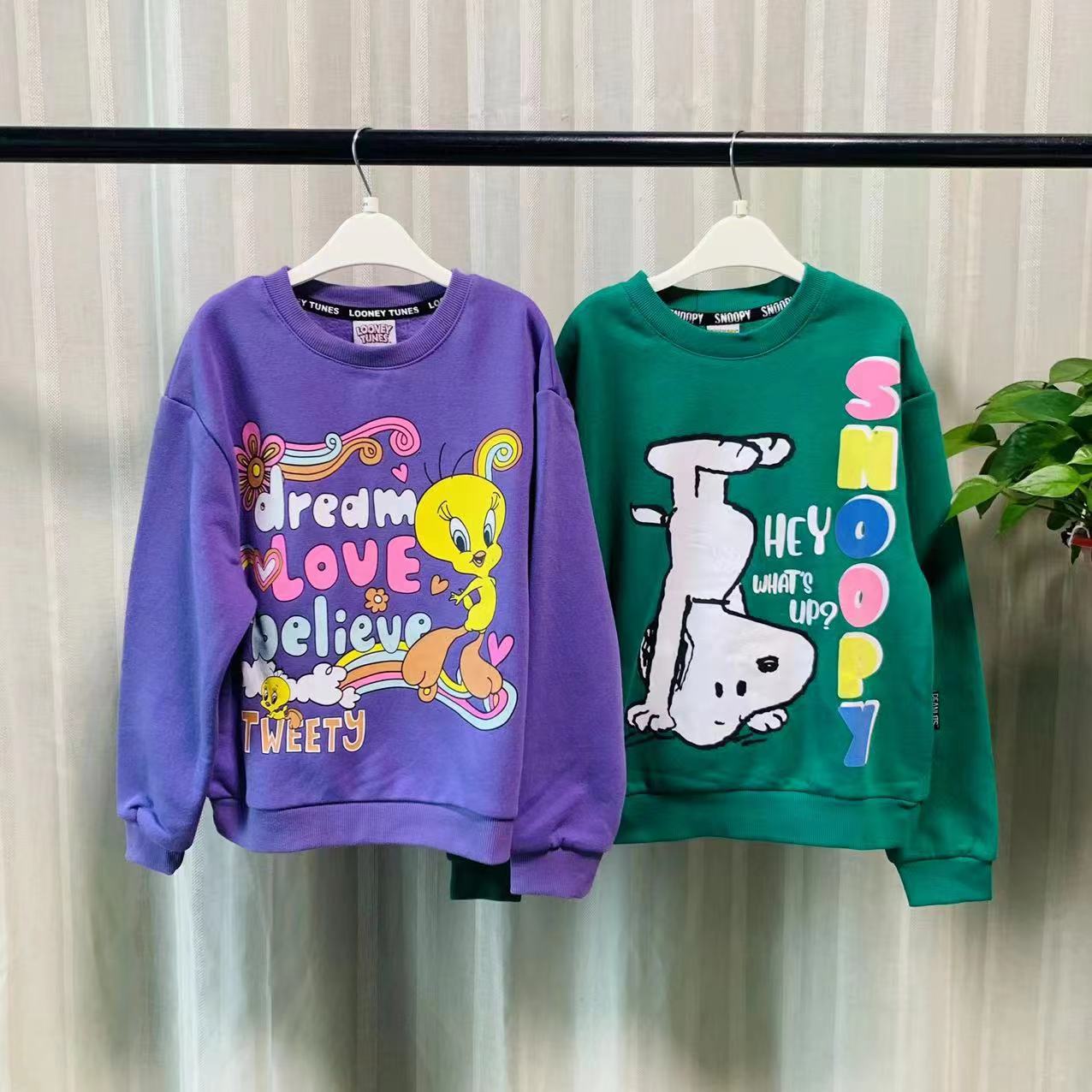 22外单秋冬款新款加绒洋气卡通紫色超美套头卫衣绒衫卫衣圆领儿童