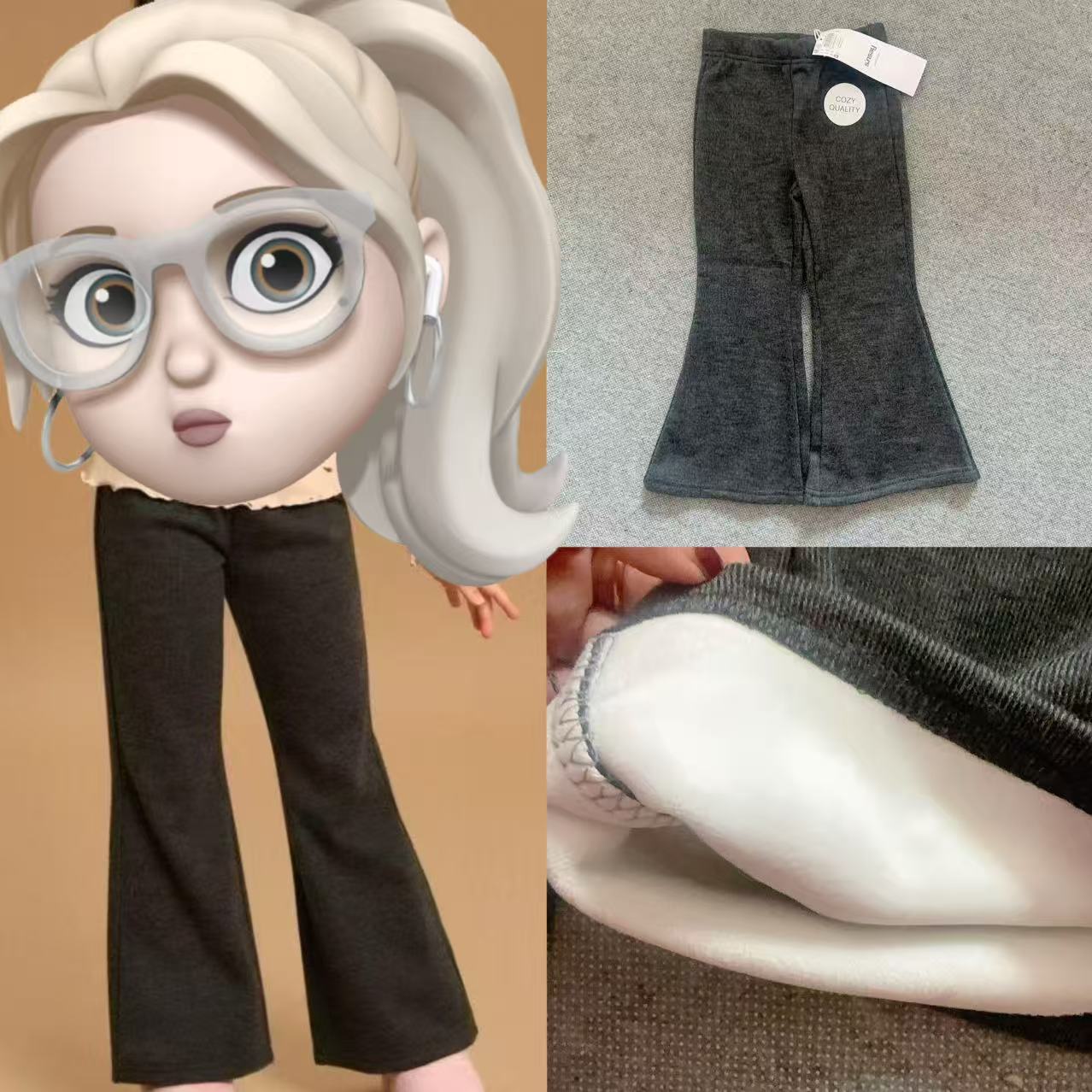 性价比高外单女童秋冬款98-140深灰色加绒厚实微喇喇叭裤长裤裤子