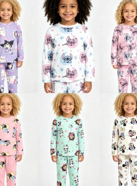 外单女童3-14中大童秋冬卡通史迪奇米妮布鲁伊多款睡衣家居服套装