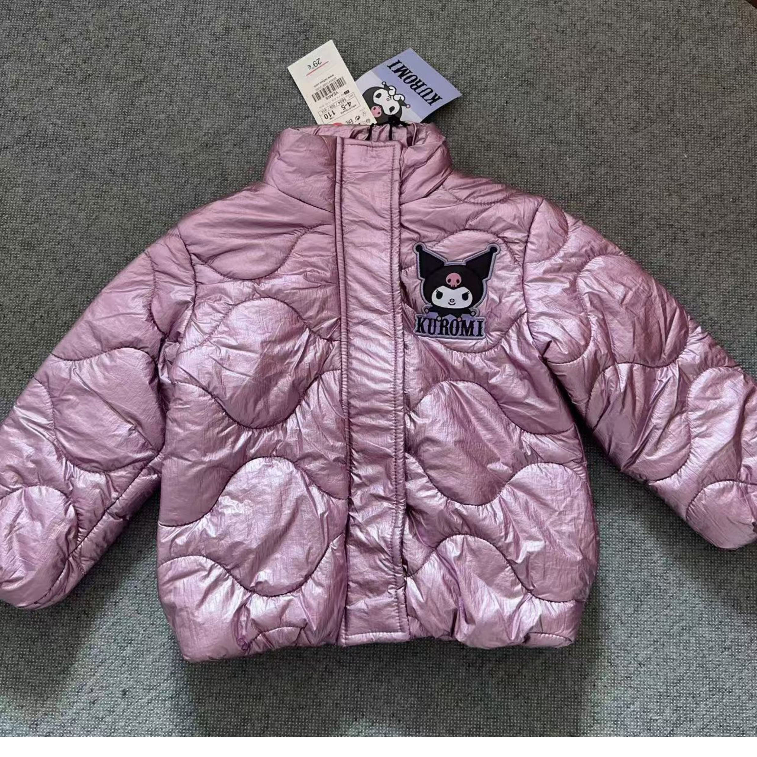 自留外单女童秋冬新款4-12岁卡通库洛米时尚紫色洋气拉链棉服外套
