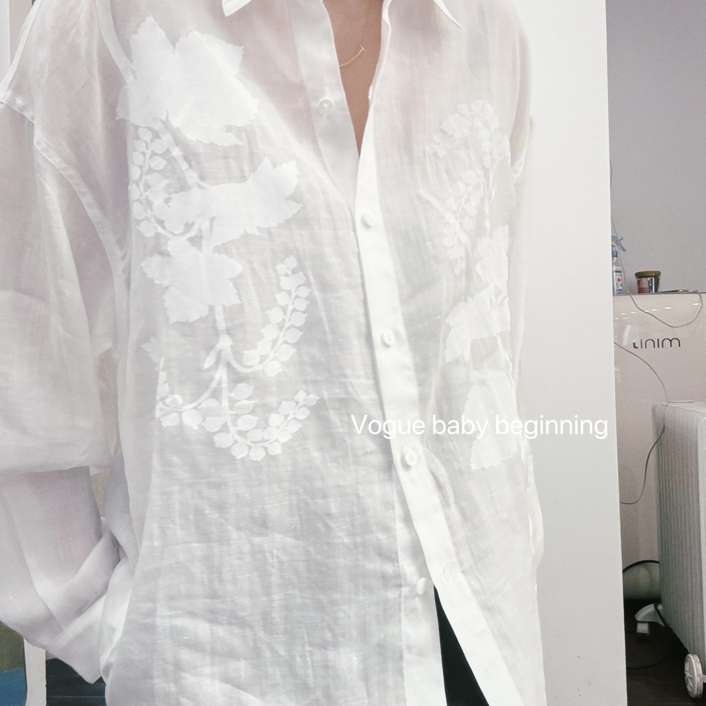 高级感轻奢印花防晒衬衫女夏新款天丝苎麻混纺宽松显瘦时尚白衬衫