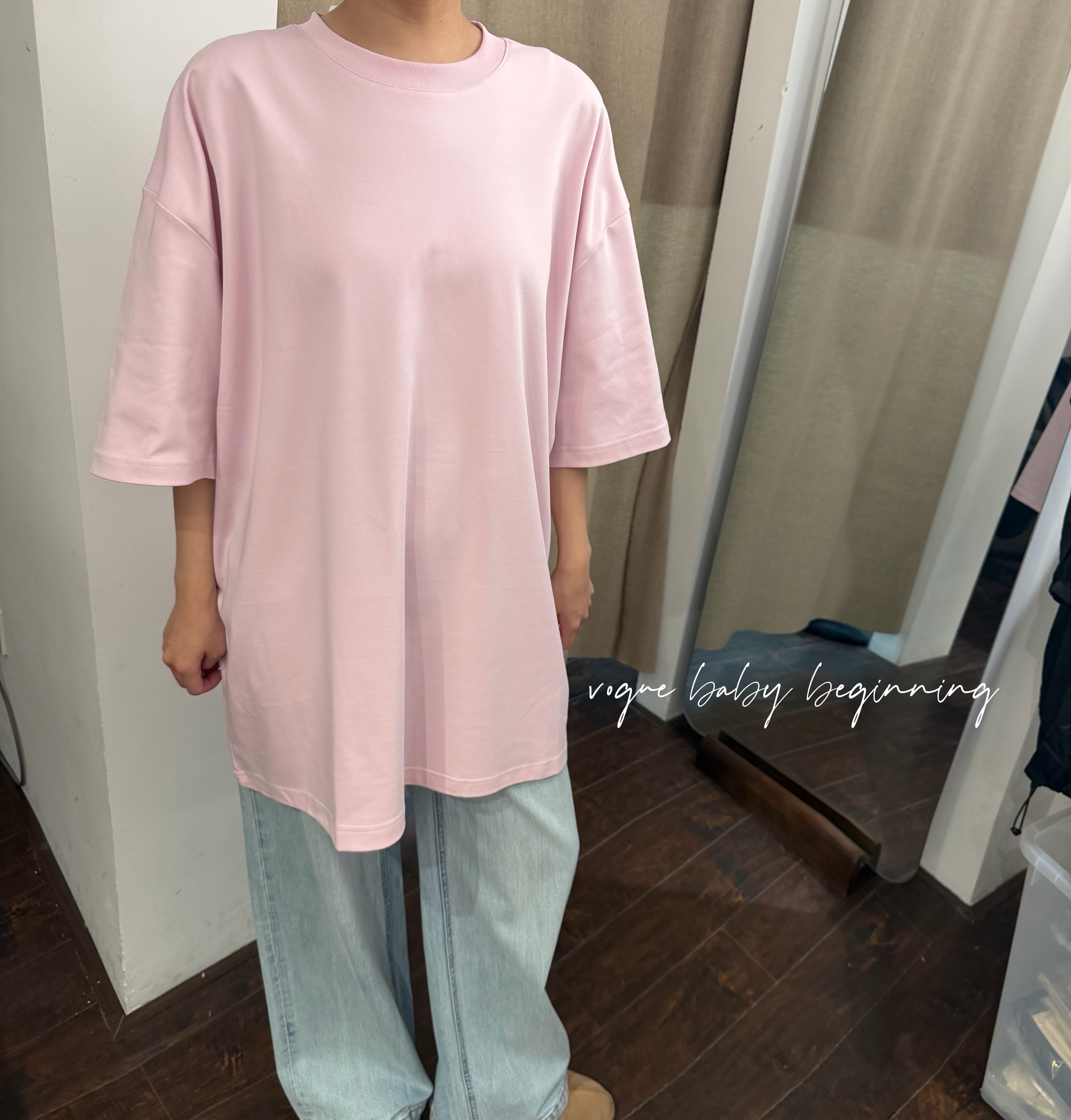 松弛感淡粉色白黄短袖T恤女韩系极简风宽松遮肉显瘦纯色百搭上衣