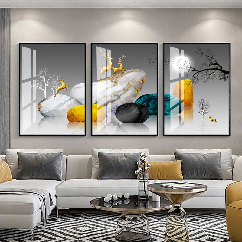 北欧风格客厅装饰画沙发背景墙挂画现代简约壁画轻奢免打孔三联画