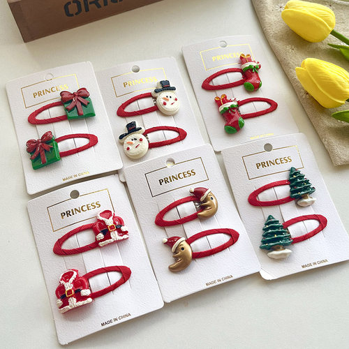圣诞主题发夹儿童红色圣诞老人发饰圣诞节日可爱宝宝发夹侧边夹子