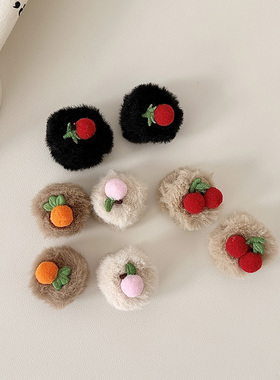 毛绒小抓夹发饰秋冬儿童毛毛水果发夹前额发卡冬季发爪小夹子头饰