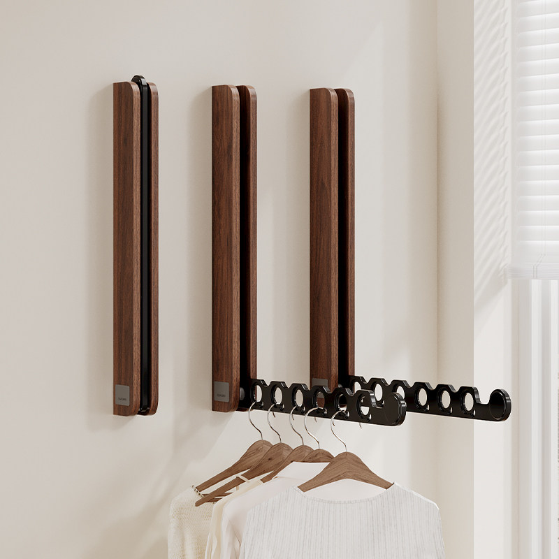 收缩式晾衣架挂墙式胡桃木折叠隐形阳台家用壁挂晒晾衣杆室内挂衣,收纳整理,置地/升降晾晒衣架,淘宝优惠券,粉丝福利购,淘宝优惠卷