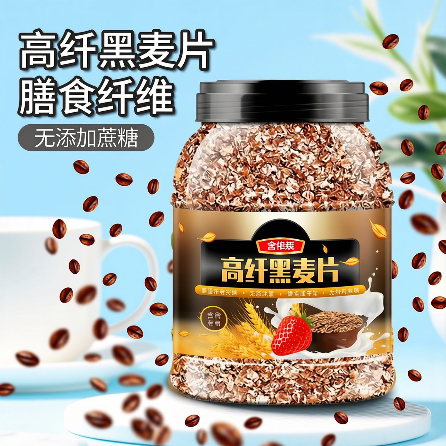 高纤黑麦片无添加蔗糖即食代餐饱腹冲饮早餐无脱脂健身官方旗舰店