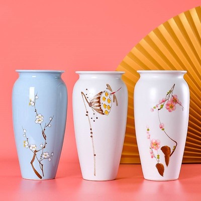 新中式创意餐桌台面三件套花瓶酒柜玄关装饰摆件陶瓷花插花器摆设