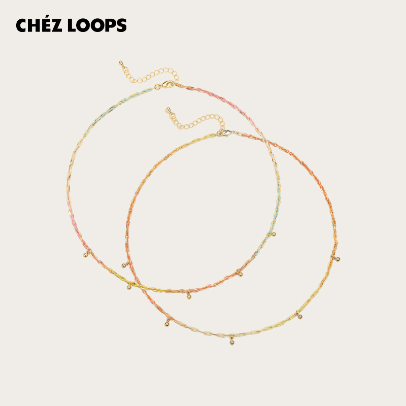 CHEZ LOOPS光影绚烂渐变编绳项链 原创小众设计金属锁骨链镀金女