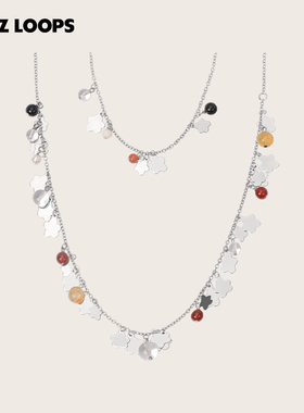 CHEZ LOOPS幸运花簇多用长项链腰链白水晶黄东陵玛瑙珍珠镀金项链