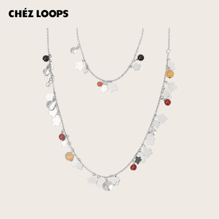 CHEZ LOOPS幸运花簇多用长项链腰链白水晶黄东陵玛瑙珍珠镀金项链
