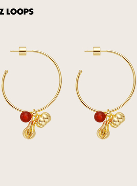 CHEZ LOOPS南瓜梨香红玛瑙耳环 原创高级感金色大耳圈新款耳饰女