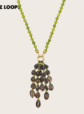 CHEZ LOOPS青提流苏项链原创设计轻奢石英石茶晶秋冬毛衣链镀金