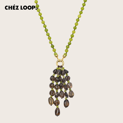 CHEZ LOOPS青提流苏项链原创设计轻奢石英石茶晶秋冬毛衣链镀金