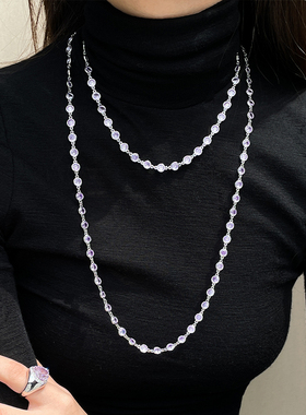 CHEZ LOOPS紫色锆石项链 2025年新款长款石锁骨链女款轻奢小众