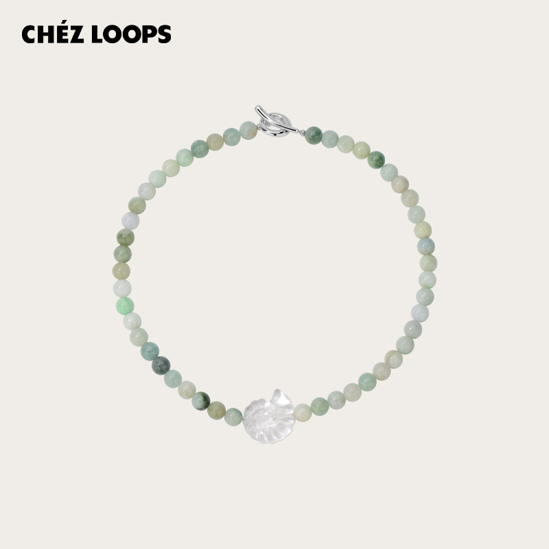 【新品】CHEZ LOOPS翠晶海螺项链原创设计天然翡翠白水晶镀金吊坠