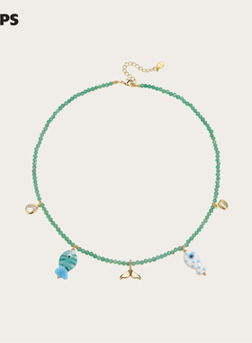 CHEZ LOOPS姜妍同款果冻海小鱼项链原创轻奢吊坠绿玛瑙串珠链镀金