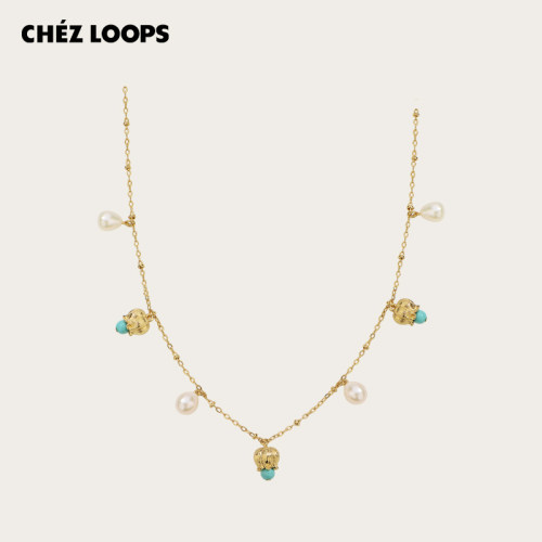 CHEZ LOOPS水滴铃兰项链 小众设计绿松石淡水珍珠锁骨链法式新款