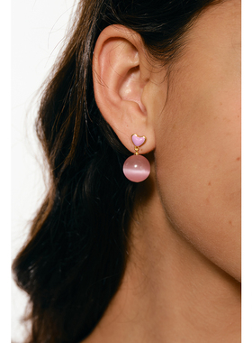 CHEZ LOOPS水晶系列猫眼耳钉 小众设计气质桃粉色耳坠高级感新款
