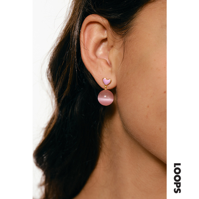 水晶系列桃粉色耳坠猫眼耳钉