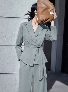 两件套2026春季新款西装长裤女高级感干练气质职业西服套装D4650