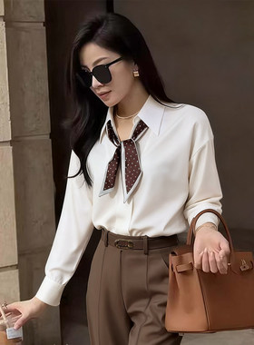 送腰带2026春季新款衬衫上衣高腰宽松阔腿长裤子套装两件套D3717