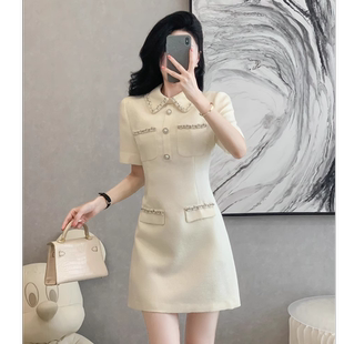 2026春季新款连衣裙女高级设计感小个子时尚白色小香风裙子D1640