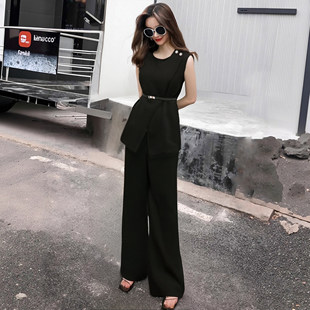 两件套套装 高腰阔腿裤 高级感气质显瘦收腰上衣 D2007 两件套