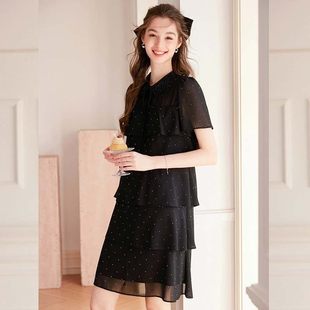 时尚 2025新款 甜美显瘦显高小个子黑色连衣裙女D2419 有里布