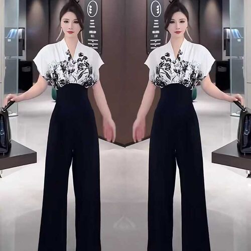 高级感气质御姐范连体裤夏季时尚百搭高腰显瘦直筒裤连体衣D0867