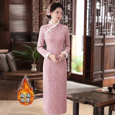 加绒加厚2026春季新款女新中式国风改良旗袍连衣裙文艺复古D4302