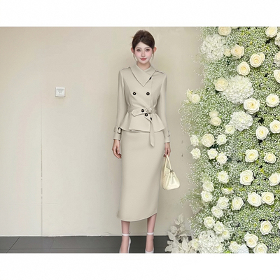 送腰带有里布风衣外套女款2026春季新款半身裙套装两件套D3726