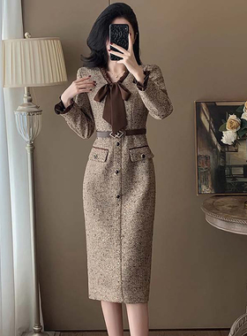 送腰带有里布2025秋新款气质名媛裙子富家千金小香风连衣裙QJ0150
